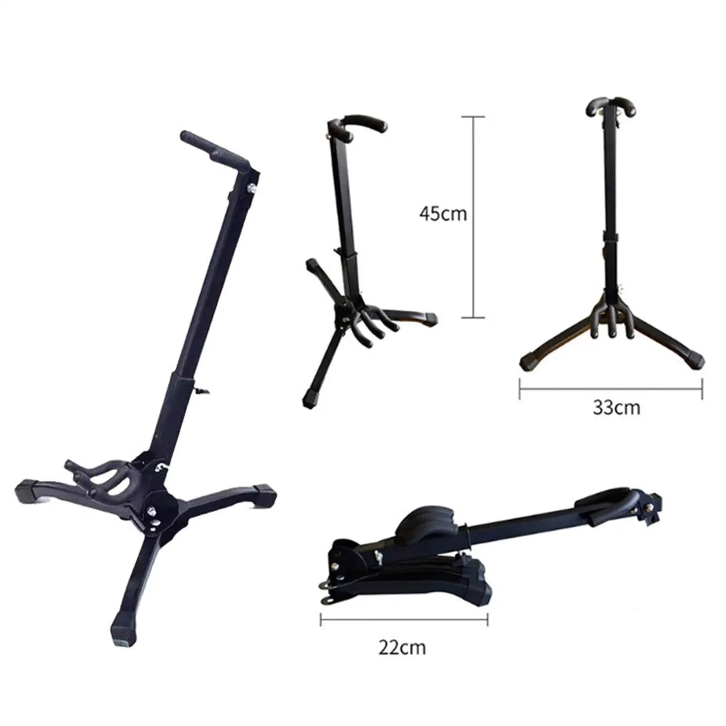 Black metal electric blowpipe stand with folding adjustable height and tripod base for protection instrument accessories