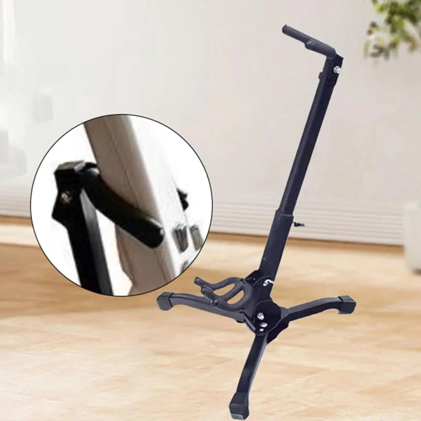 Black metal electric blowpipe stand with folding adjustable height and tripod base for protection instrument accessories