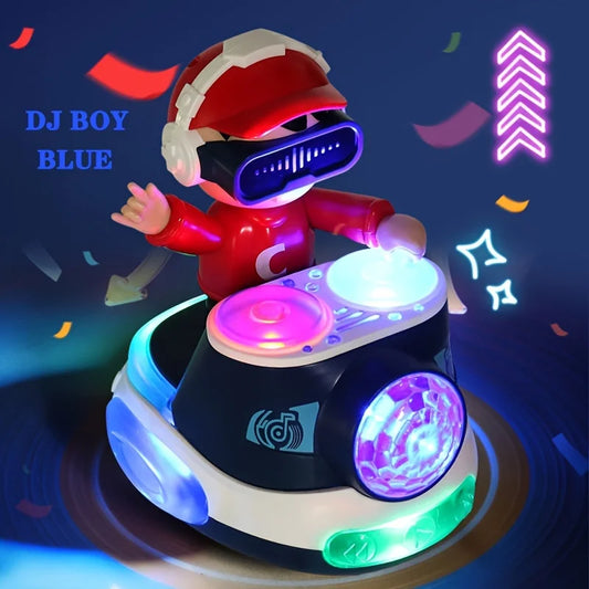 Red and white dancing dj boy toy with glowing turntable base perfect for thanksgiving halloween gifts and bouncing beat fun