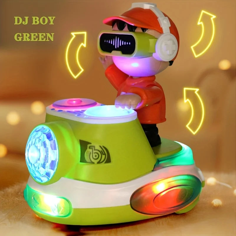 A lime green and white dancing dj boy toy with red cap and glowing lights perfect for thanksgiving halloween gifts