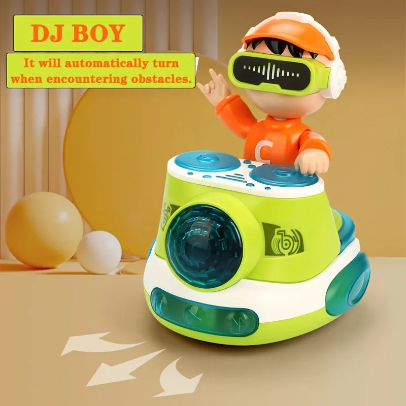 Bright green and white dancing dj boy toy with orange helmet and lime green vr goggles for thanksgiving halloween gifts