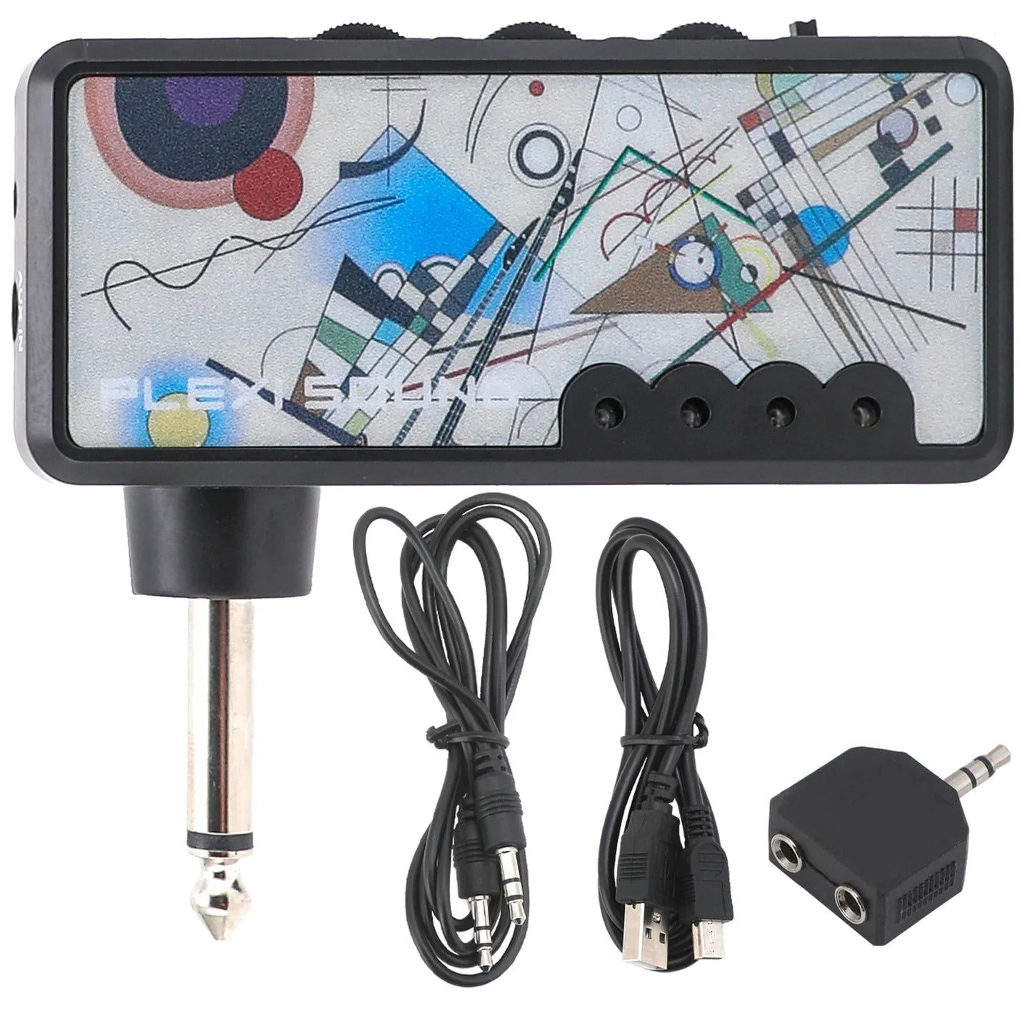 Black flexsound wireless guitar tuner with abstract design featured in rechargeable battery mini heavy metal usb amplifier