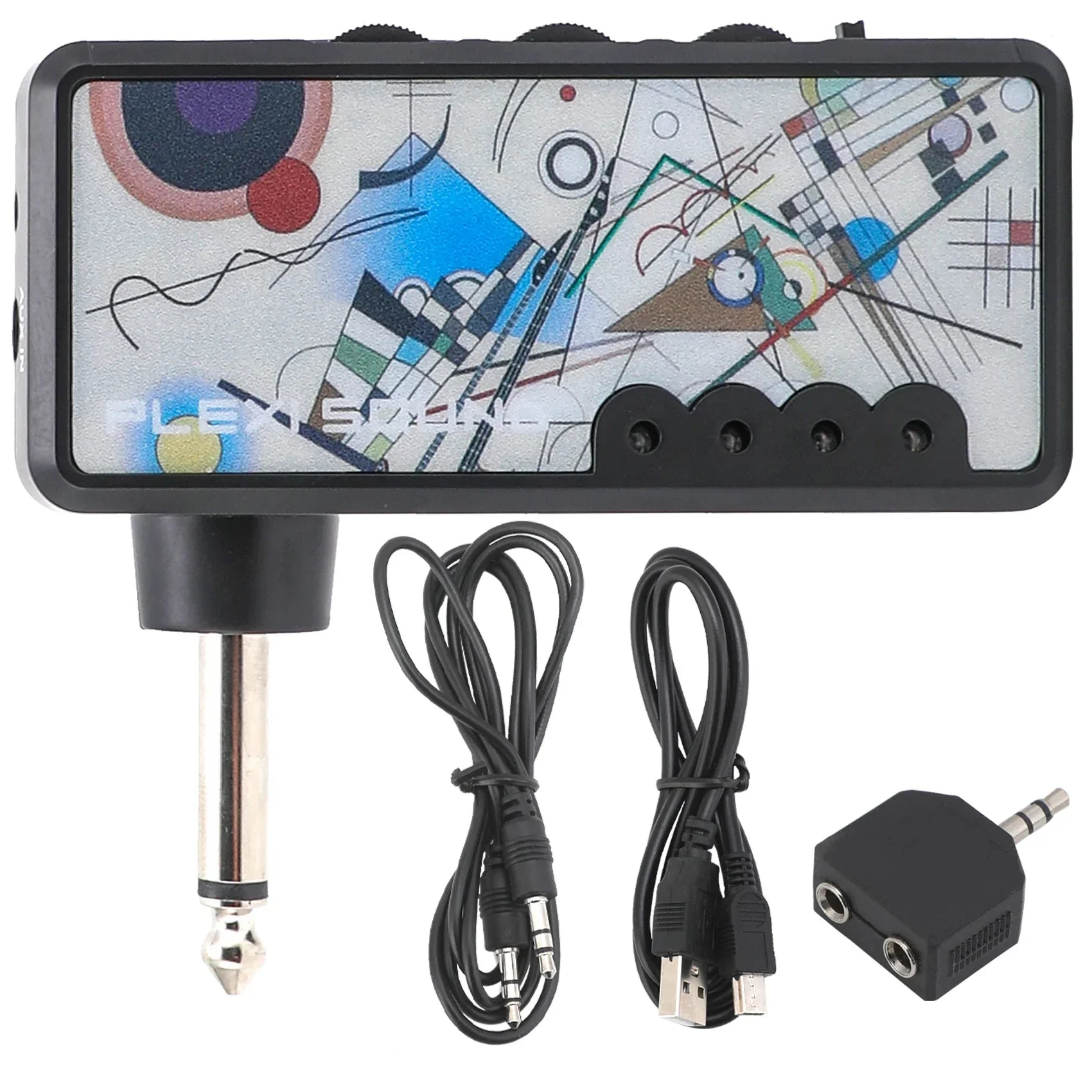 Black flexsound wireless guitar tuner with abstract design featured in rechargeable battery mini heavy metal usb amplifier