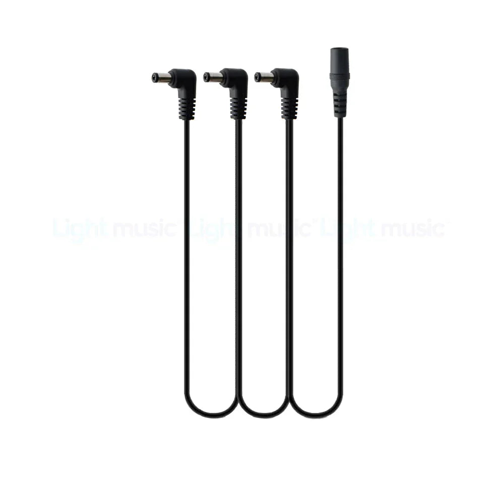 Set of three black angled power adapter cables with textured connectors for electric guitar pedal with aluminum alloy casing and true bypass design