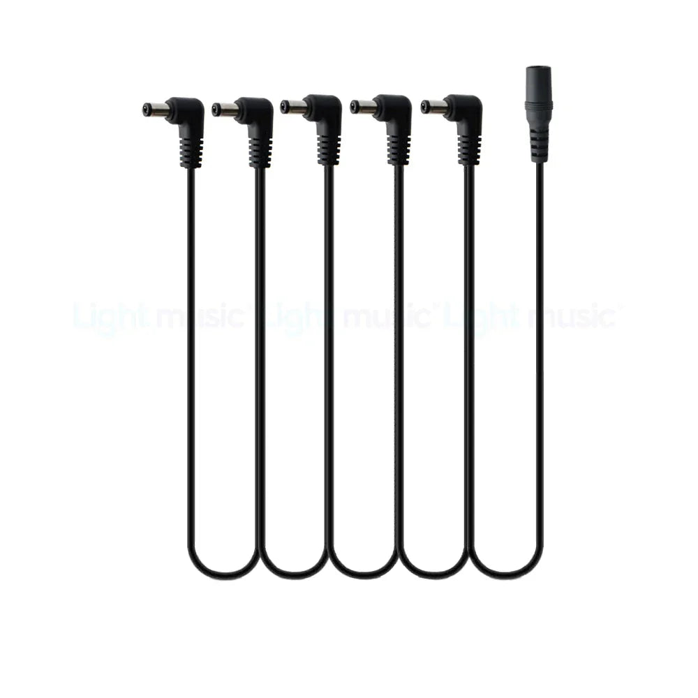 Set of five black angled power adapter cables with textured connectors for electric guitar pedals with aluminum alloy casing
