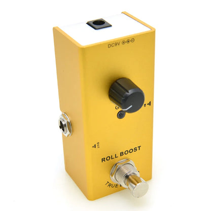 Yellow electric guitar pedal with aluminum alloy casing stoving varnish finish black knob and silver footswitch