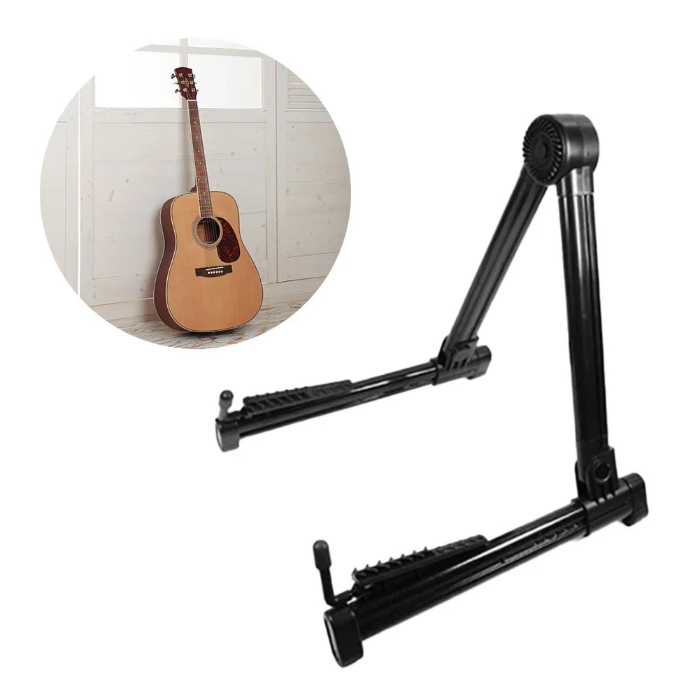 Black foldable guitar bracket with textured grips and adjustable legs tripod instrument stand for ukulele violin mandolin