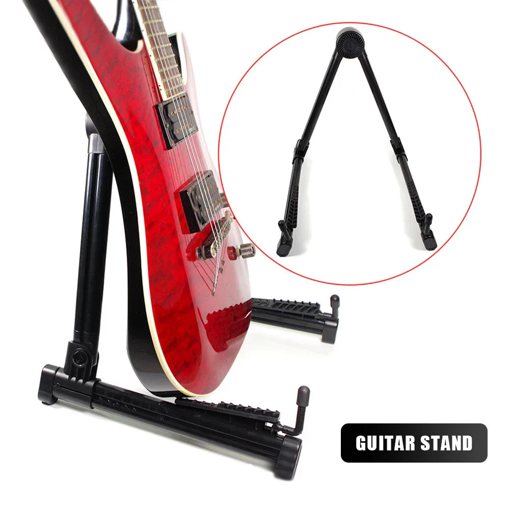 Black foldable guitar bracket with textured grip and padded feet tripod instrument stand for ukulele violin mandolin