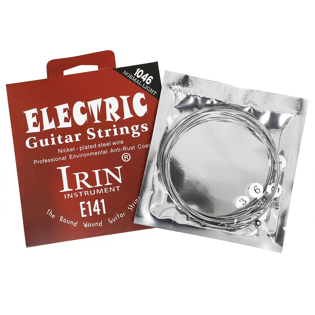 Silver nickel-plated steel electric guitar strings irin e141 in shiny metallic foil for musical instruments accessories