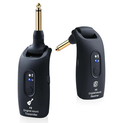Black a9 original sound wireless guitar transmitter and receiver set with gold audio jacks for 2.4ghz guitar wireless pickup electroacoustic universal use