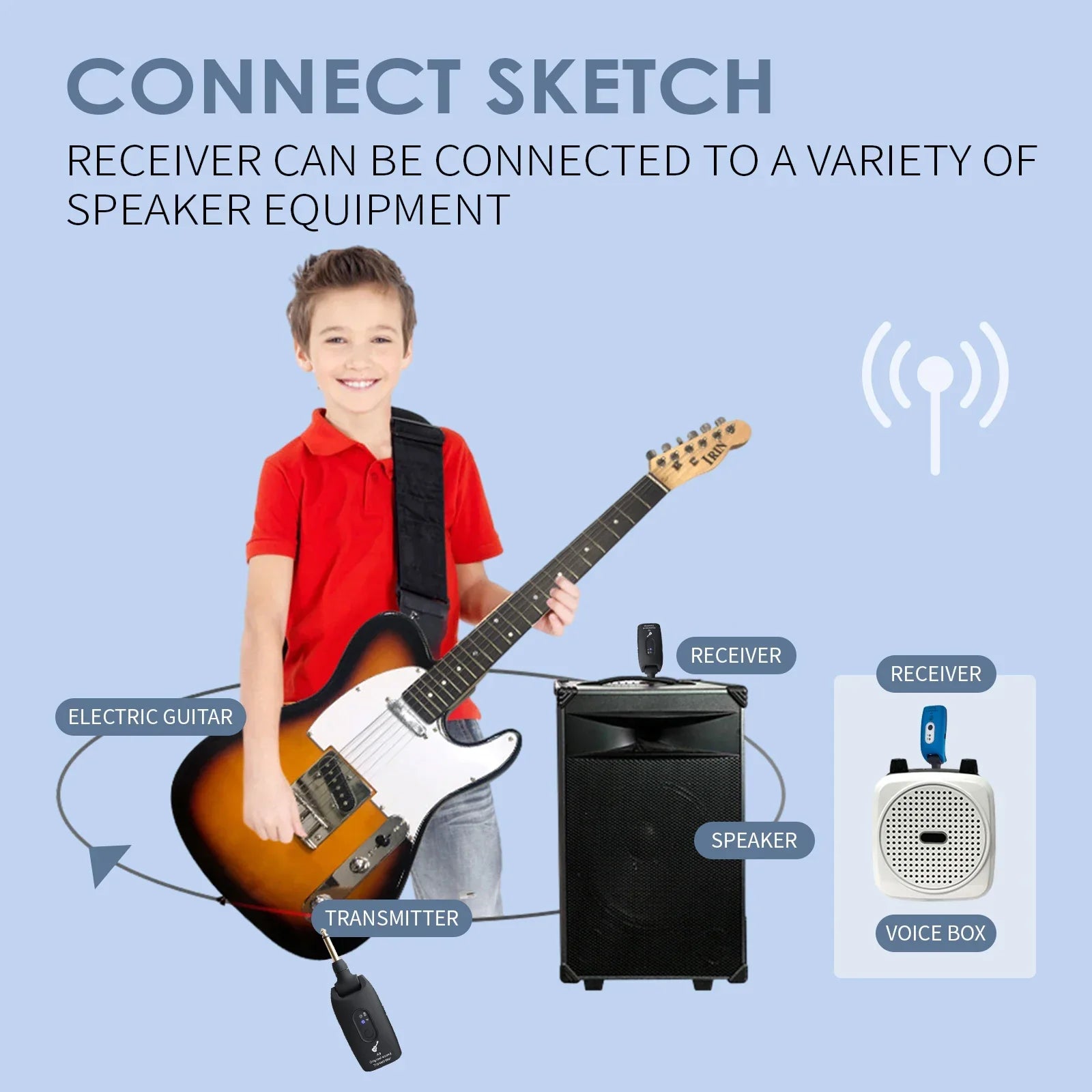 Black and white electric guitar with sunburst finish featuring fender-style body and 24ghz guitar wireless pickup electroacoustic universal system