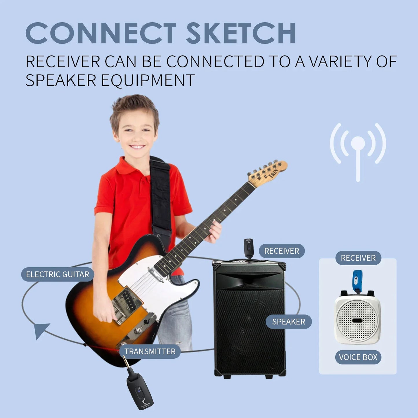 Black and white electric guitar with sunburst finish featuring fender-style body and 2.4ghz guitar wireless pickup electroacoustic universal system