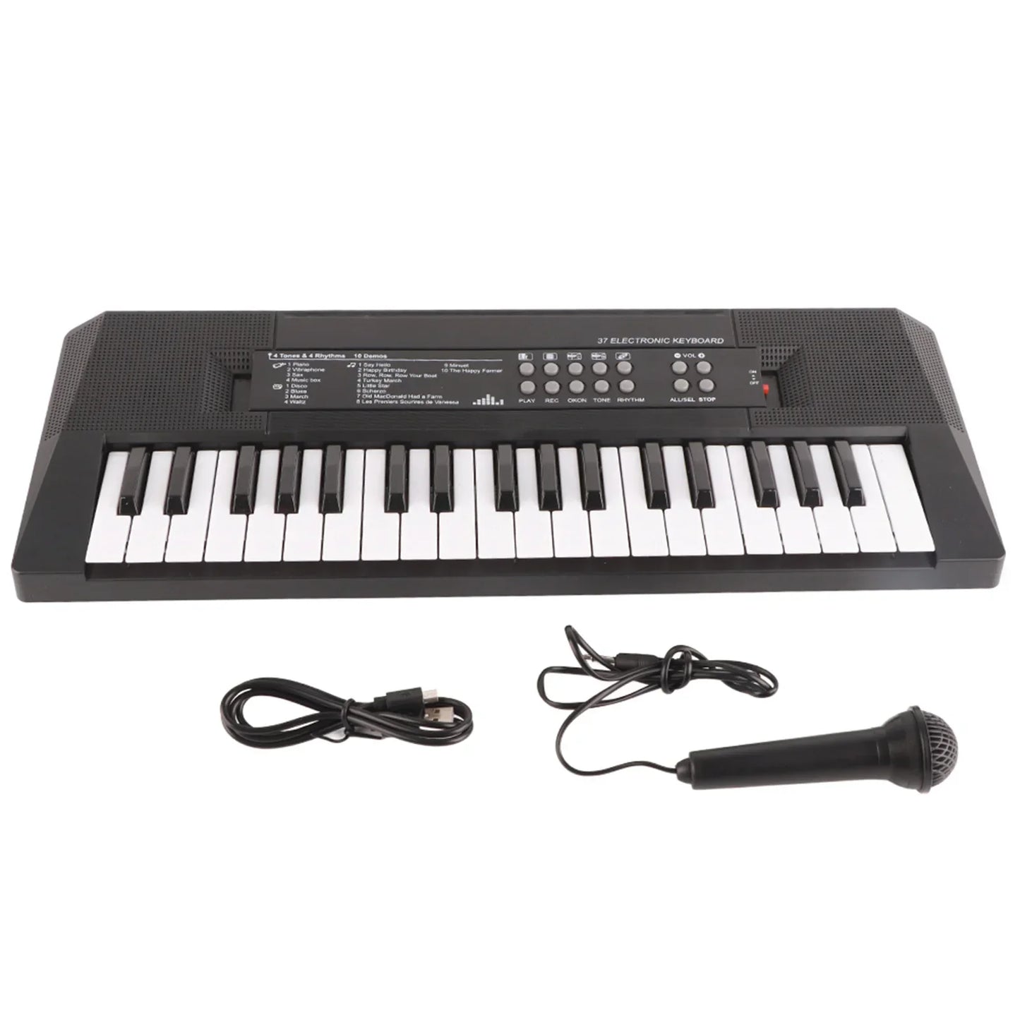 Black 37-key electric keyboard piano with microphone recording function and speaker for key piano children’s musical instrument use