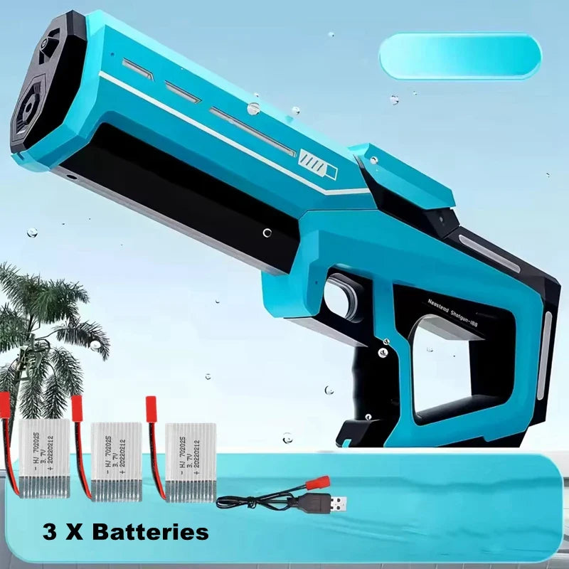 Blue and black electric water gun with powerful squirt and automatic suction storage gun blasters for adults outdoor games