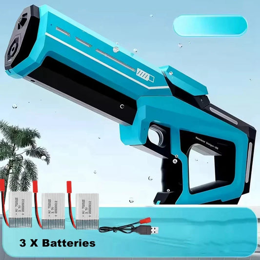 Blue and black electric water gun with powerful squirt and automatic suction storage gun blasters for adults outdoor games