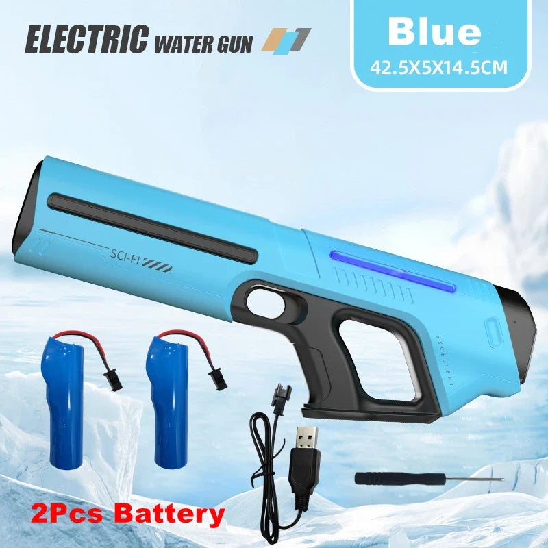 Light blue electric water gun with black grip and purple stripe electric water guns adults powerful squirt storage gun blasters