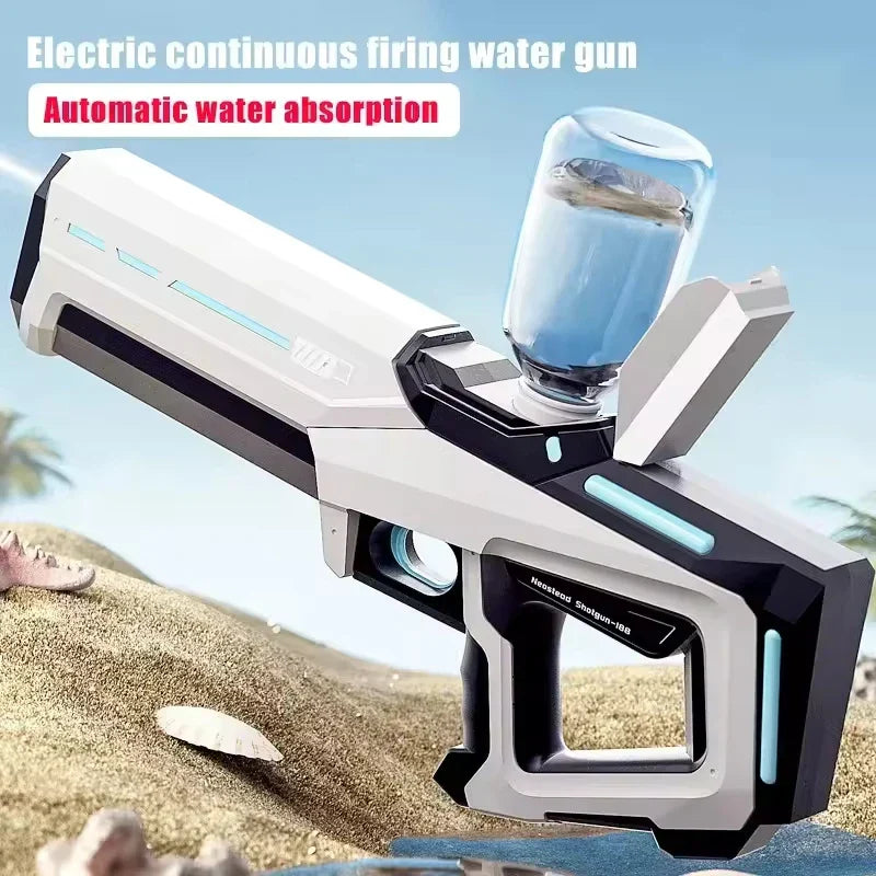 White and black electric water gun with blue glowing accents for adults powerful squirt and storage gun blasters