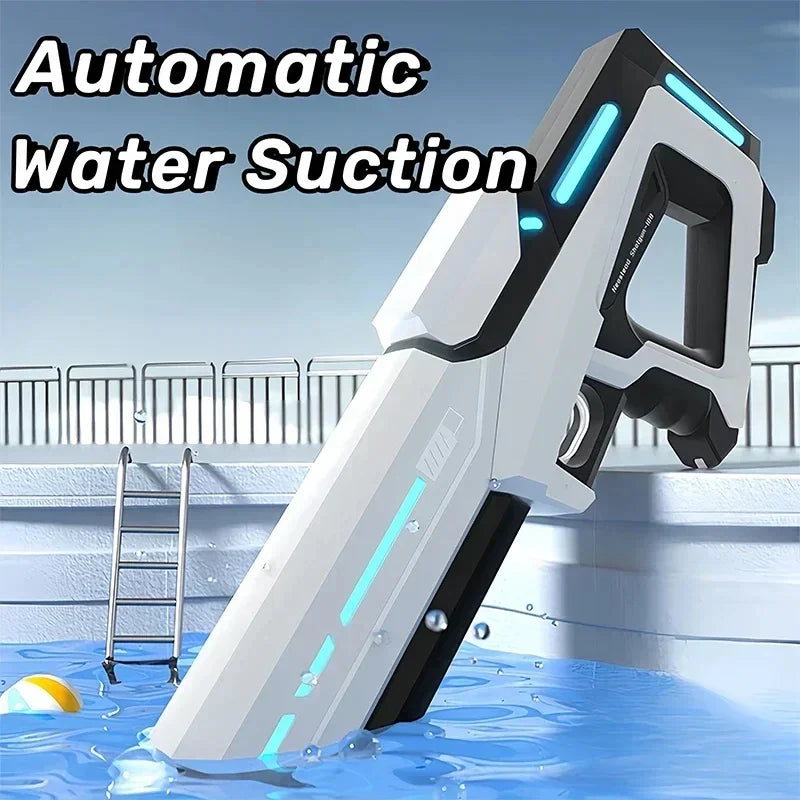 White and black electric water guns with glowing blue led strips for adults powerful squirt storage gun blasters