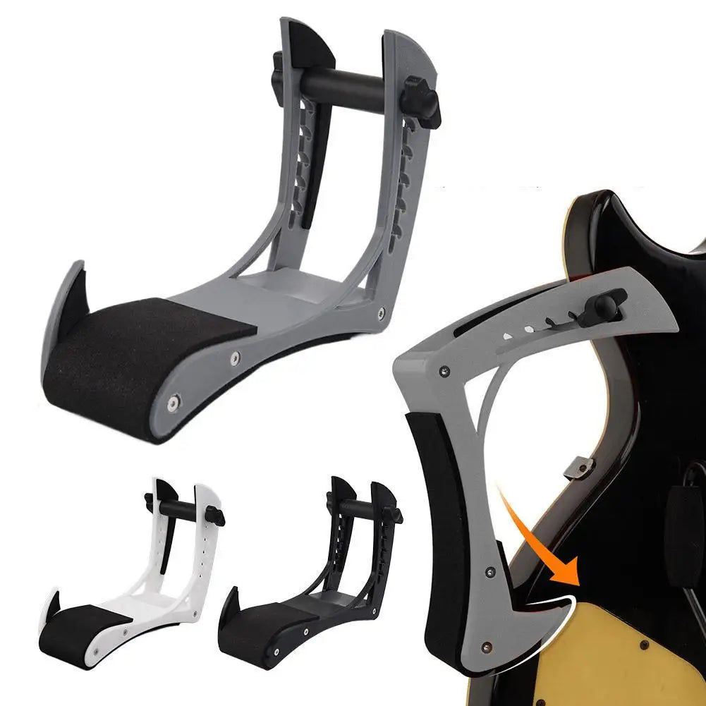 Gray and black adjustable electric wood guitar leg rest with padded footrest for labor-saving comfortable use