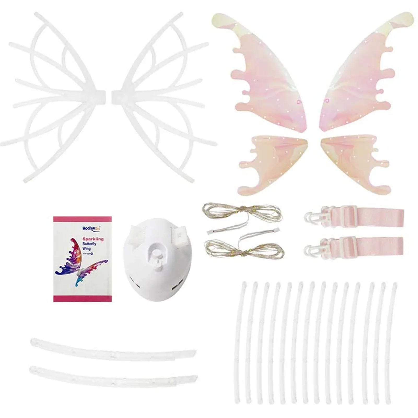 Pink and white glittery electrical butterfly wings with matching headpiece elf wings glowing moving fairy wings for kids gift