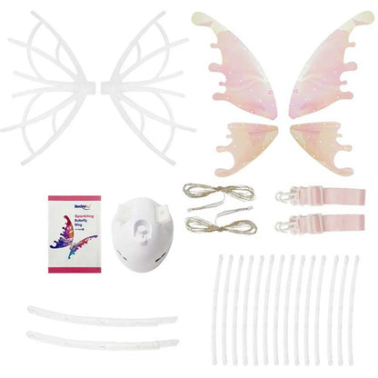Pink and white glittery electrical butterfly wings with matching headpiece elf wings glowing moving fairy wings for kids gift