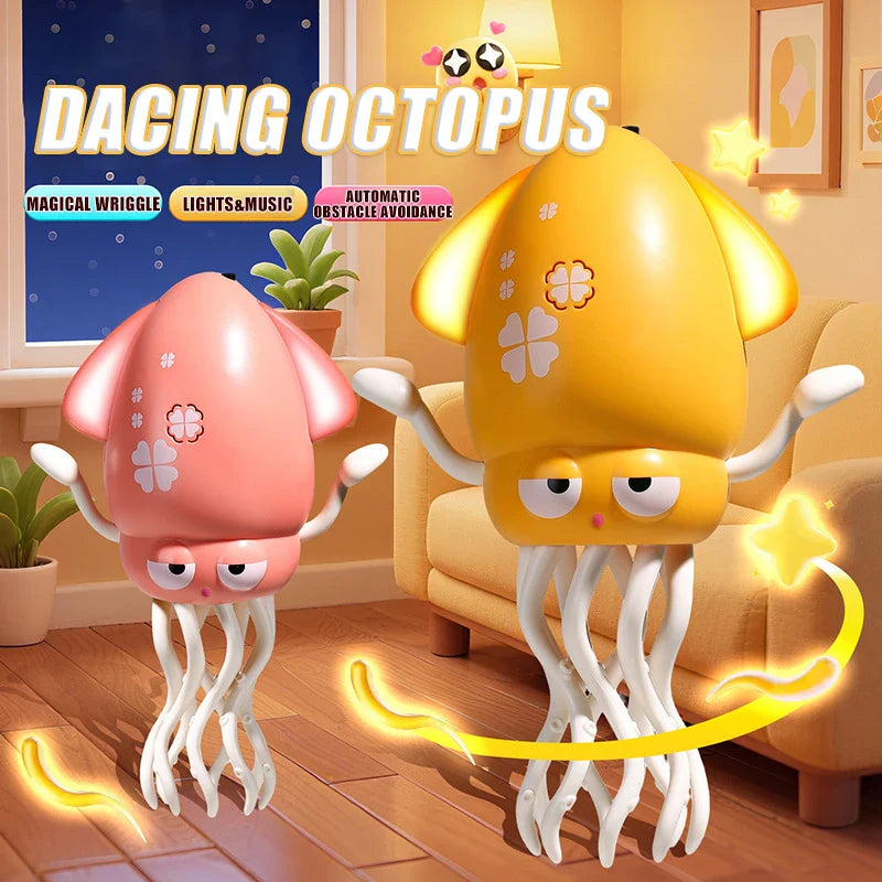 Two colorful electronic dancing squid toys with glowing lights and music for toddler interactive development gifts
