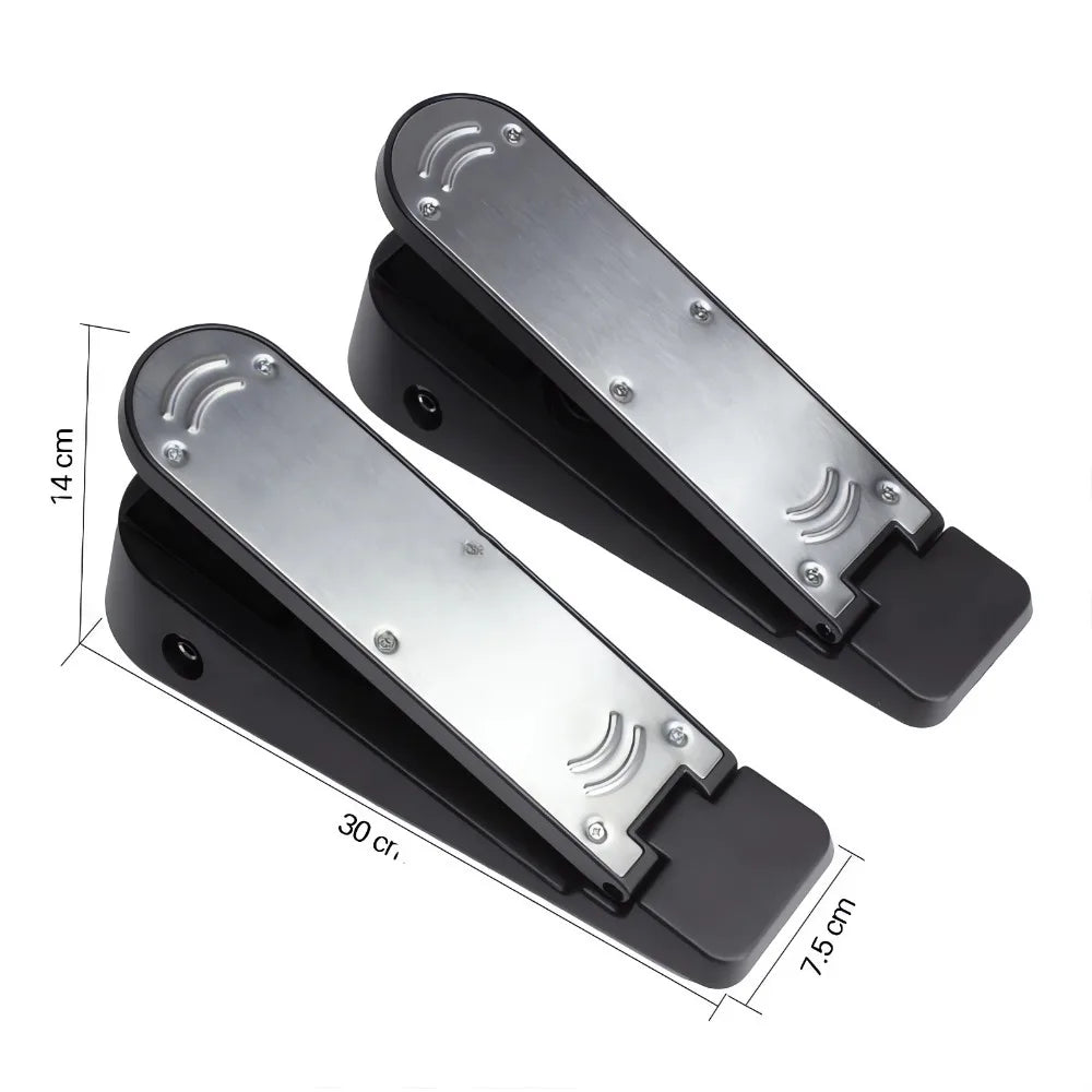 Black and silver metal shoe horn with sleek modern design complementing electronic drum set tones usb midi headphone interface