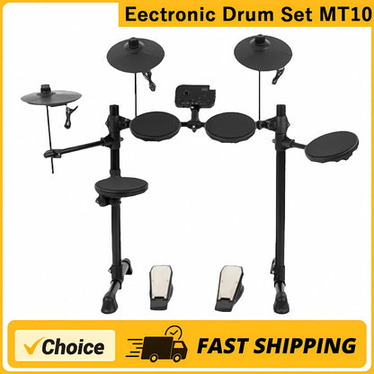 Black all-silicone electronic drum kit mt10 with three drums two cymbals usb midi headphone interface