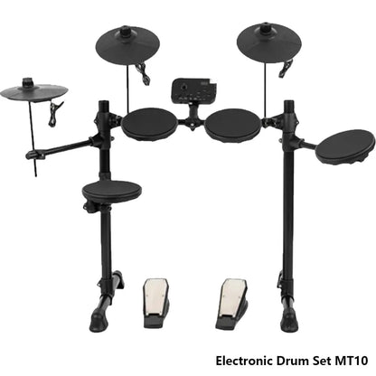 Black electronic drum kit mt10 with sleek metal frame usb midi headphone interface and 5-drum 3-cymbal silicone pads