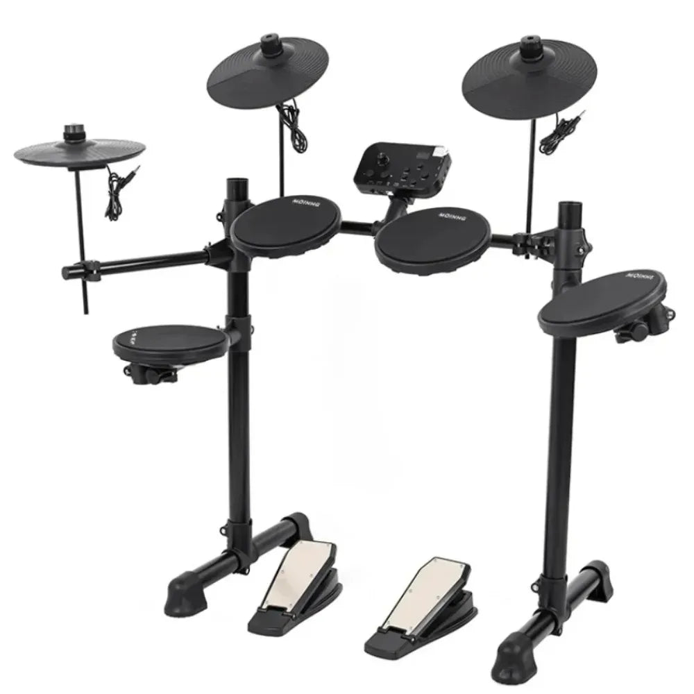 Black electronic drum set mt10 with five all-silicone drums, three cymbals, usb midi headphone interface, 180 tones