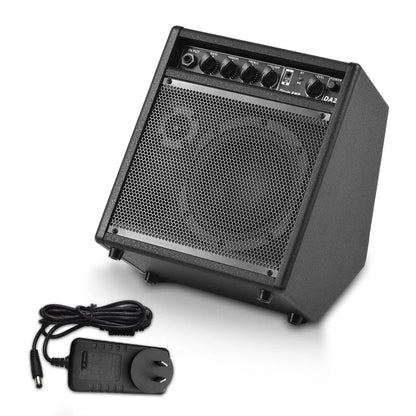 Black compact electronic drum speaker 25w portable practice drum amplifier with mesh grille and control knobs labeled da2