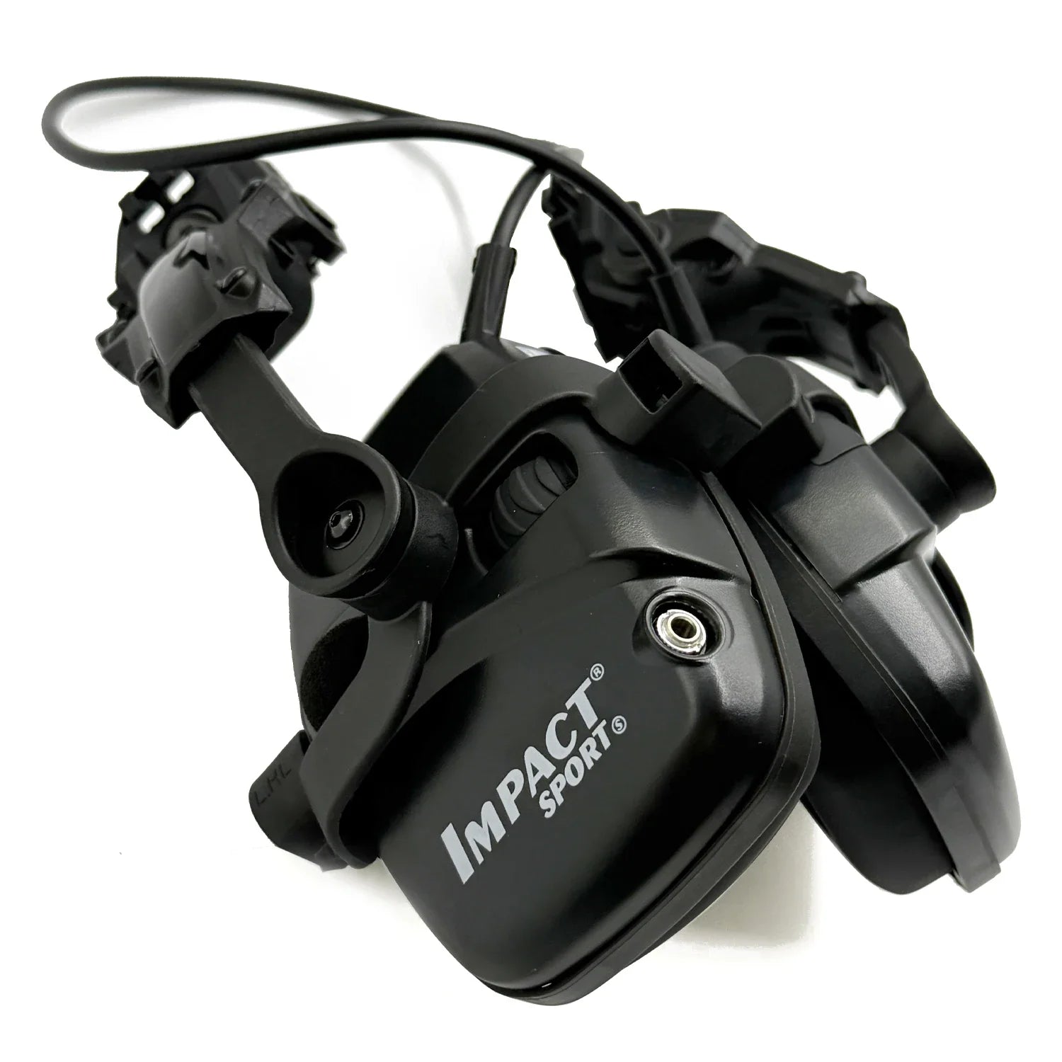 Black impact sport tactical electronic headphones with adjustable ear cups and headband for range commands use actual item