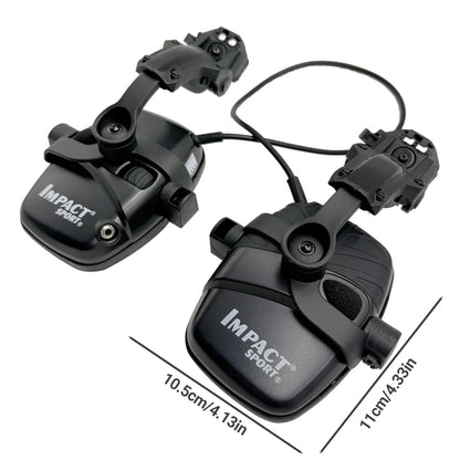 Black plastic electronic headphones with adjustable arms and wire for shooting anti-noise hearing protection actual item range commands