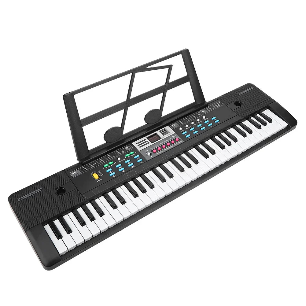 Black electronic keyboard with 61 piano keys children colorful function buttons and built-in music stand for beginners
