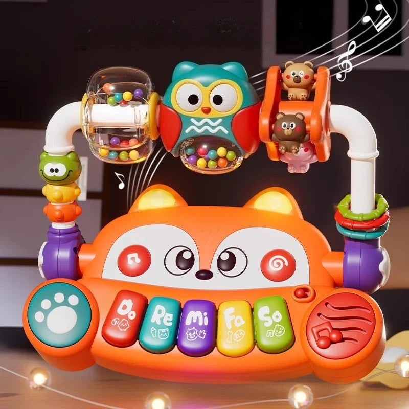 Bright orange fox-shaped electronic keyboard multifunctional toy with colorful piano keys and playful animal figures for toddlers musical instruments educational toys kids gifts