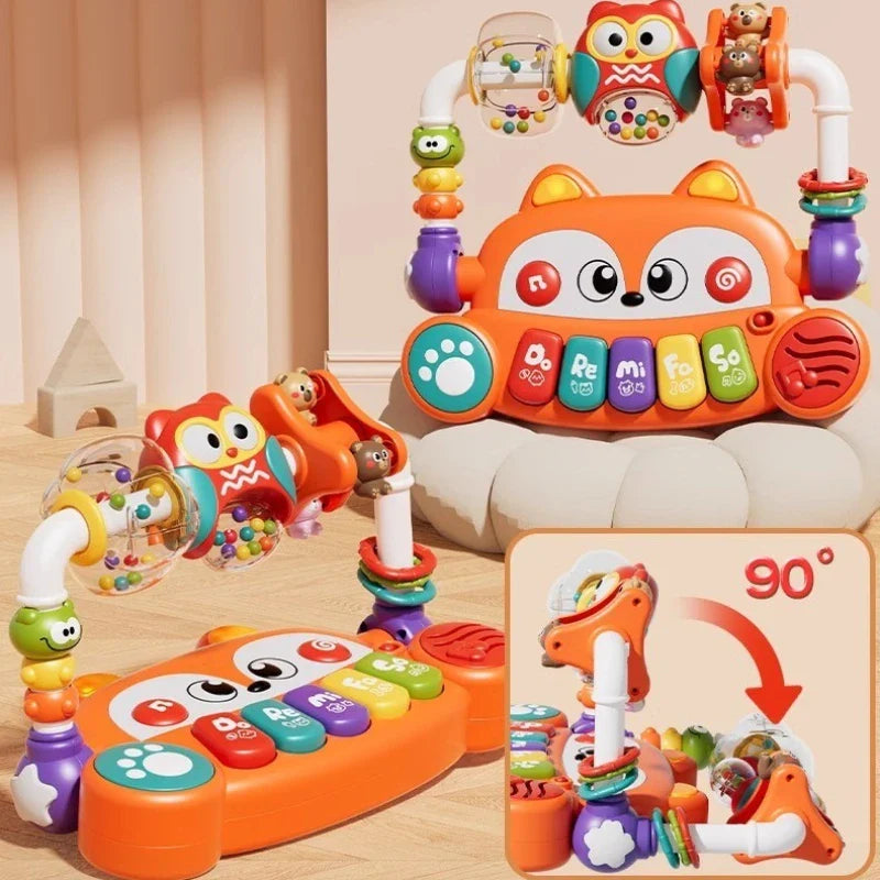 Orange fox-shaped electronic keyboard multifunctional toy with colorful keys and interactive elements for toddlers musical instruments educational toys kids gifts