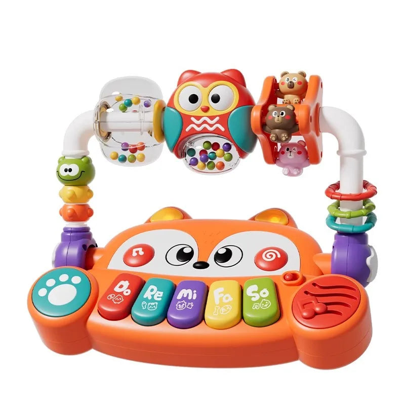 Orange fox-shaped electronic keyboard multifunctional toy with colorful keys and red owl centerpiece for toddlers musical instruments educational toys kids