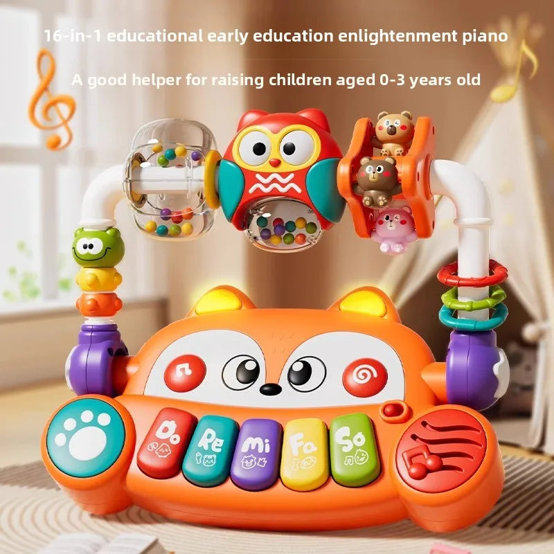 Bright orange and white owl-themed electronic keyboard multifunctional piano toy with colorful keys and plush for toddlers musical instruments educational toys kids gifts