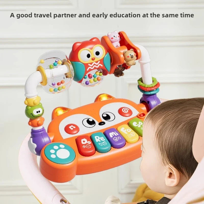 Bright orange electronic keyboard multifunctional baby mini piano with colorful keys and plush owl and bear educational toys kids