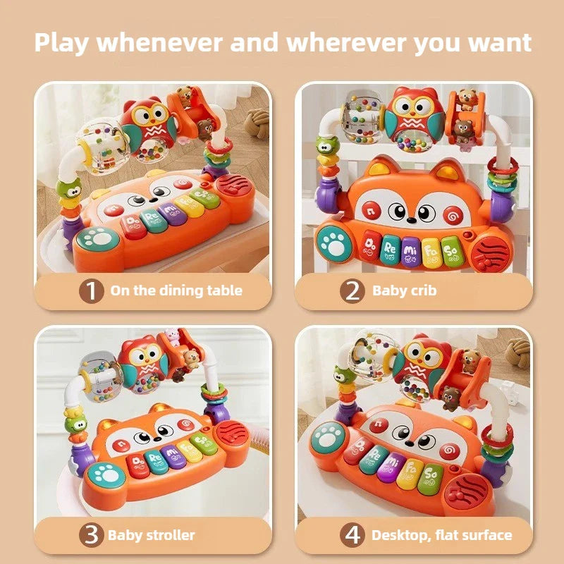 Orange owl-themed electronic keyboard multifunctional baby mini piano with colorful keys and toddlers musical instruments educational toys kids gift