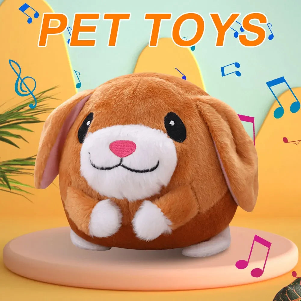 Cute brown plush rabbit electronic pet dog toy with white face pink nose interactive dog for active moving pet play