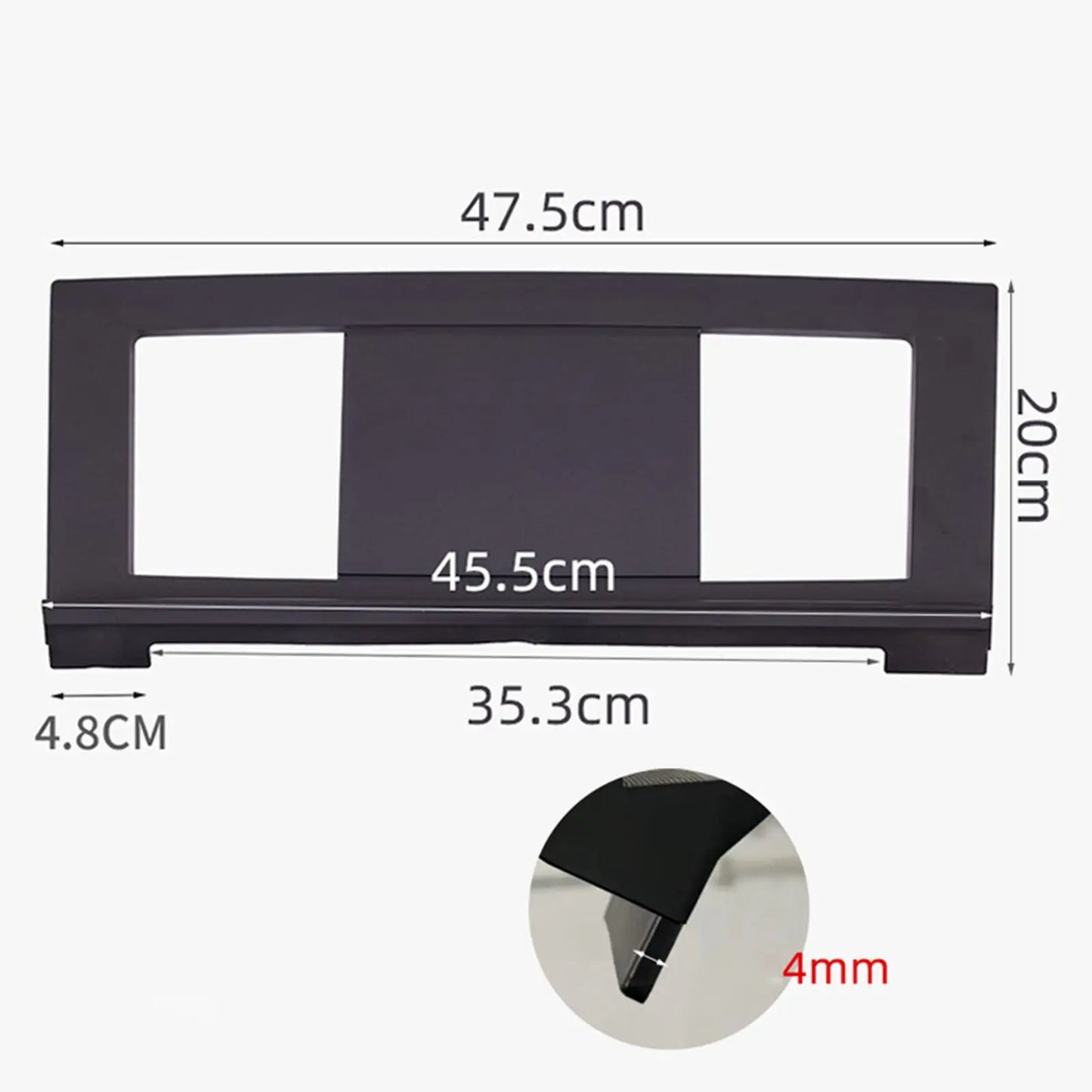Black rectangular car stereo dashboard frame with two cutouts for electronic piano music stand and sheet music holder