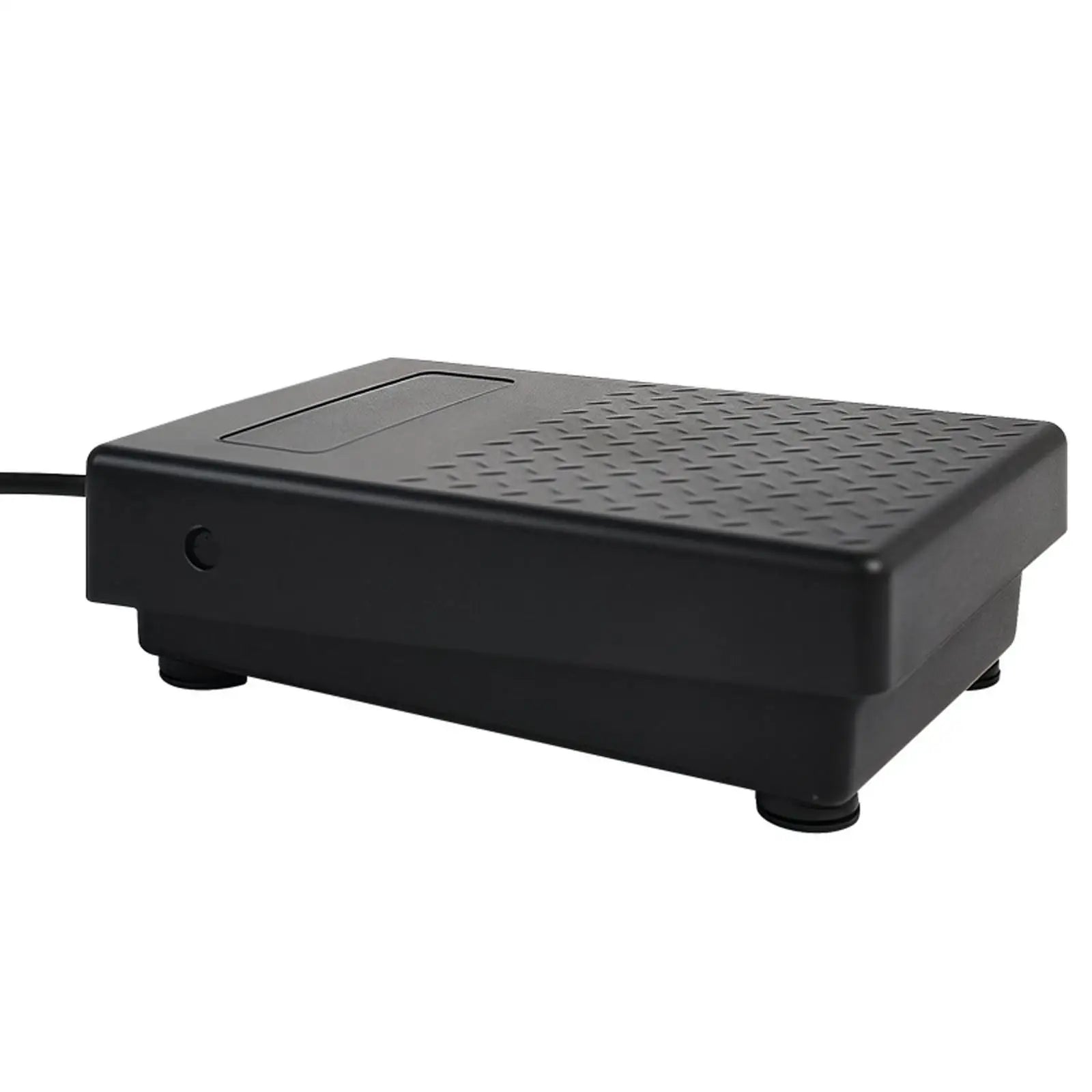 Black plastic piano sustain pedal with textured surface and integrated cable for synthesizers sturdy music use