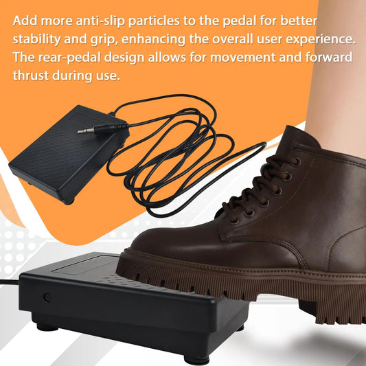 Black rear-pedal piano sustain pedal spare with textured surface and coiled cable for synthesizers sturdy music use