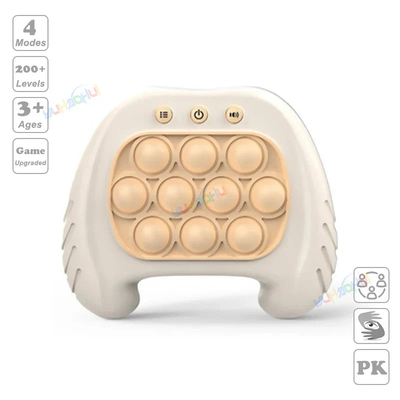 Beige and tan silicone pop-it fidget anti stress game controller toy with chases light game feature for stress relief
