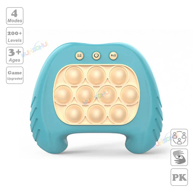 Teal child-friendly pop it fidget anti stress toy with soft silicone and beige bubbles for chases light game stress relief