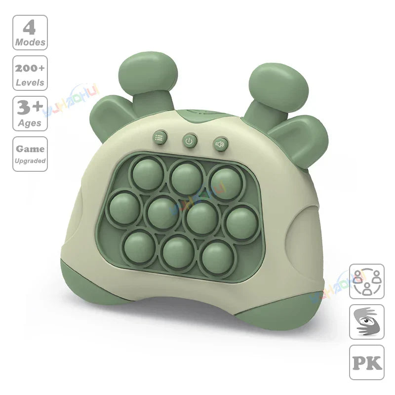 A soft green and cream pop-it fidget anti stress toy shaped like a cartoon creature for stress relief and chases light game