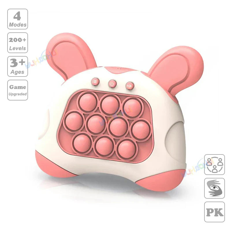 Pink and white plastic pop-it fidget anti stress toy shaped like a bear for chases light game and stress relief use