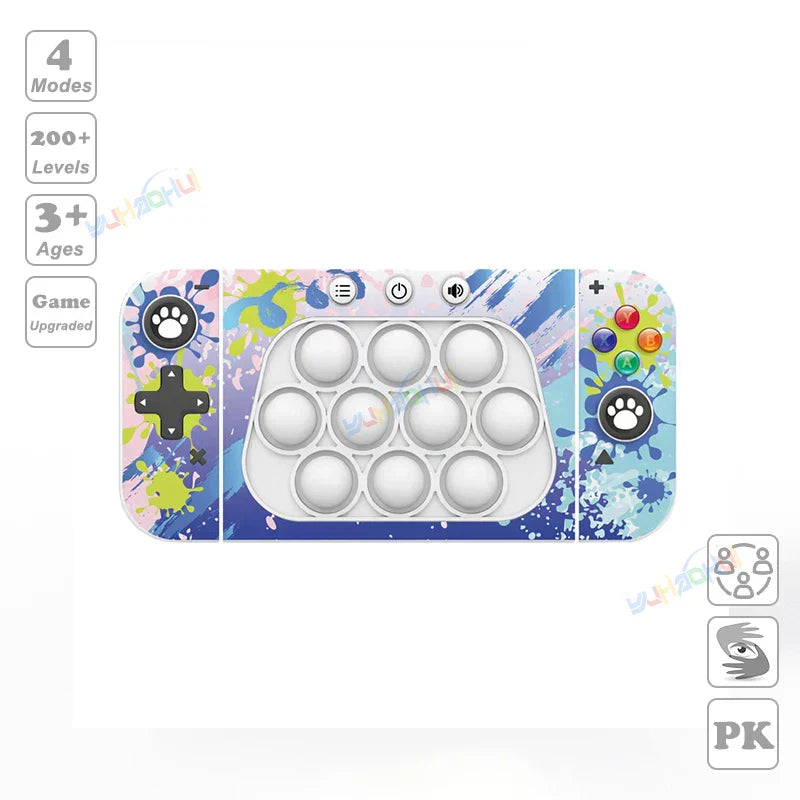 A colorful pop-it chases light game controller with white popping buttons designed as fidget anti stress relief toys