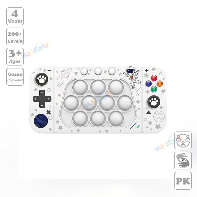 White space-themed pop-it game controller with colorful buttons and astronaut design for chases light game and stress relief toys